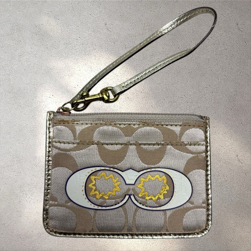Coach Vtg Y2K Signature Wristlet Wallet Keychain Card Holder‎ Appliqué Poppy